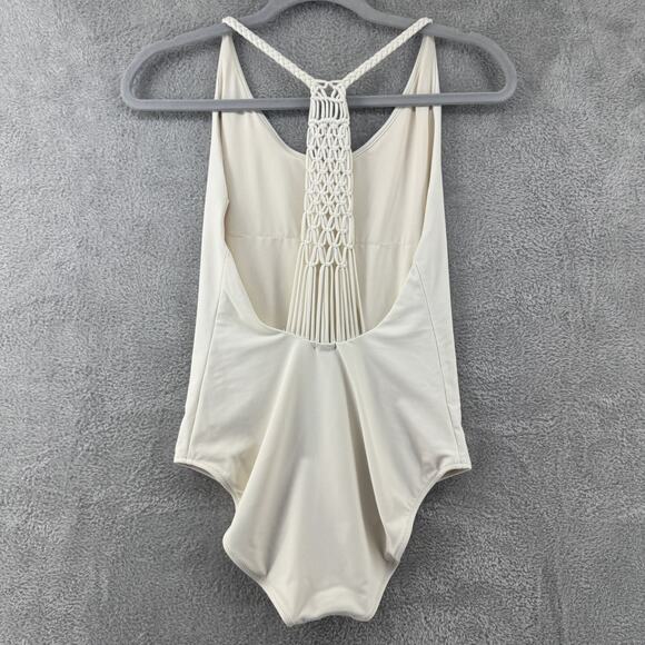 aerie Swimsuit Women M Cream One Piece Racerback Crochet Vanilla Girl Beach - Picture 3 of 11